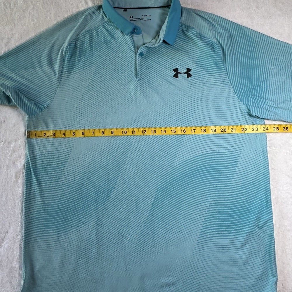 Under Armour Heatgear Short Sleeve Golf Polo Shirt Blue Striped Size XL Loose - Picture 4 of 11